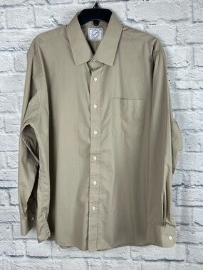 Bespoke Classic Fit Dress Shirt XL 17-17.5 Beige Button Front Long Sleeve